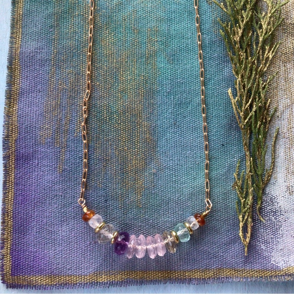 Genuine Gemstones Rose Quartz Moonstone Aquamarine Sundance Charm Necklace